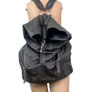 Free People Black Leather Roll-Top Backpack